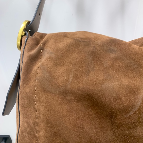 Tory Burch Sawyer Needlepoint Suede Shoulder Bag Brown Multicolored Florals - Picture 8 of 15